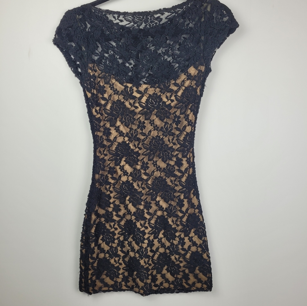 VTG B.DARLIN Dress Floral Black Lace Mini Size 1/2 Lined Whimsigoth Feminine Y2K